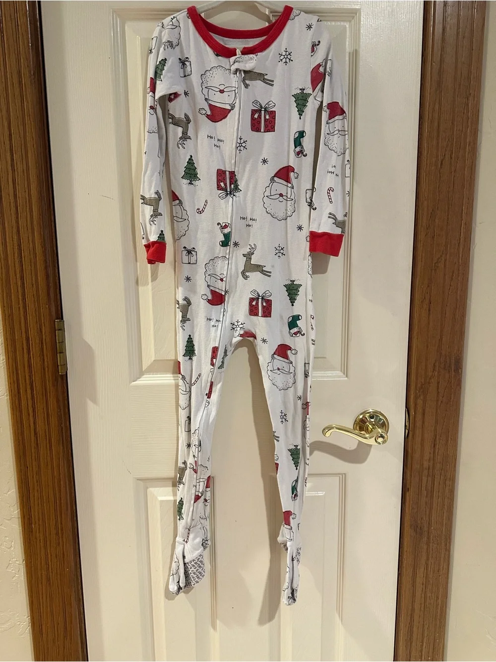 Carter's White and Red Santa Print Footed One-Piece Pajamas